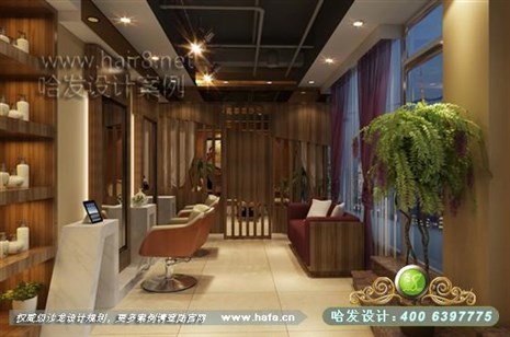 陕西省西安市本案的设计风格大面积采用木饰面，现代于自然的碰撞，打造舒适商业空间理发店装修案例