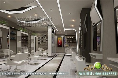 江苏省常州市本案大厅黑白灰的合理搭配，使本来不大的空间显得非常舒适。发廊设计案例