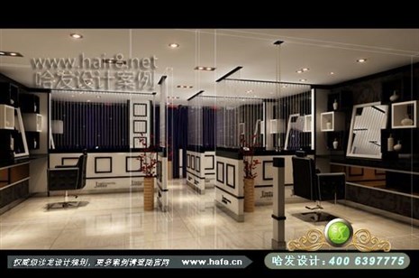 云南省昆明市整体从内到外都以简单的方格打造时尚英伦范美发店装修案例
