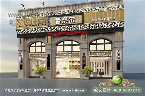 江苏省常熟市本案延续现代风格，采用多种几何体元素的结合，打造简单明亮的空间美发店设计案例