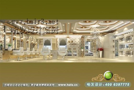 上海市绚丽金黄色、典雅韩国风美发店设计案例