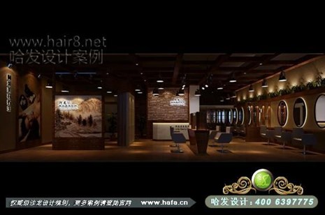 浙江省温州市本案采用大面积木纹与灯光的配合，营造低调怀旧复古的风格美发店设计案例