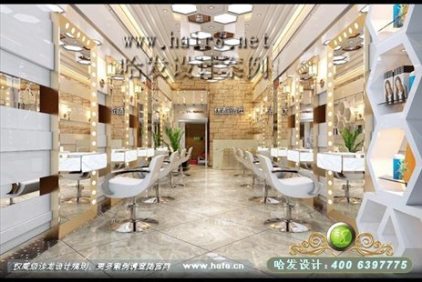 江苏省扬州市时尚异形接图、灯光点缀美发店装修设计案例