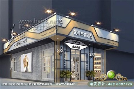 黑龙江省哈尔滨市本案门头的设计同时会具有广告的效应，全面宣传品牌及特色！理发店装修案例